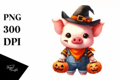 Vibrant Halloween Baby Pig Clipart Product Image 1
