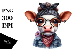 Expressive Baby Cow with Fancy es | Clipart Product Image 1