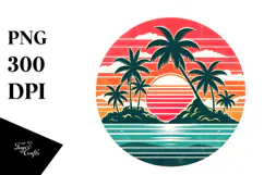 Retro Tropical Island Sunset PNG Product Image 1
