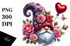 Valentines Gnome with Roses PNG Product Image 1