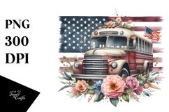 Watercolor Vintage Bus with Flowers | Sublimation | Clipart Product Image 3