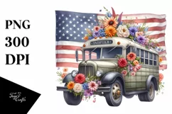 Watercolor Vintage Bus with Flowers | Sublimation | Clipart Product Image 3