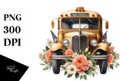 Watercolor Vintage Bus with Flowers | Sublimation | Clipart Product Image 3