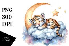 Cute Baby Tiger Moon PNG Product Image 1