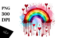 Simple Rainbow with Hearts Watercolor PNG Product Image 1
