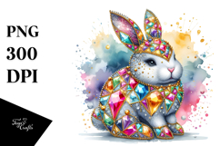 Colorful Wooden Diamond Bunny, PNG Product Image 1
