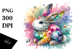 Colorful Wooden Diamond Bunny, PNG Product Image 1