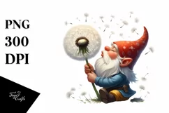 Gnome Blowing Dandelion Clipart |T-shirt, Mug, Tumbler Product Image 1