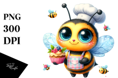 Vibrant Watercolor Baby Bee with Chef Apron, PNG Product Image 1