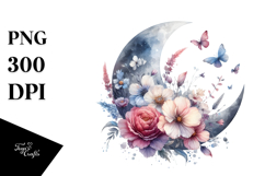 Colorful Half Moon with Flowers, PNG Product Image 1