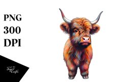 Colorful Baby Highland Cow with Cuban Street, Transparent Product Image 3
