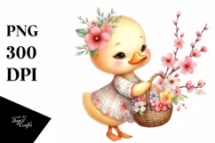 Detailed Whimsical Baby Duck Basket | Clipart Product Image 1
