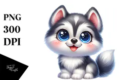 Watercolor Cute Siberian Husky PNG Product Image 1
