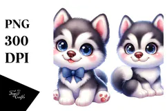 Watercolor Cute Siberian Husky PNG Product Image 1