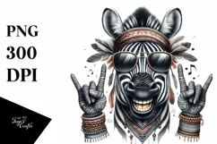 Funny Cute Zebra Portrait Smiling with Rock Sign and Product Image 1