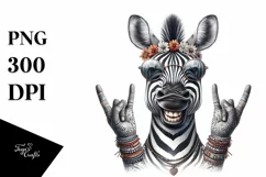 Funny Cute Zebra Portrait Smiling with Rock Sign and Product Image 1