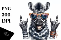 Funny Cute Zebra Portrait Smiling with Rock Sign and Product Image 1