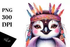 Vibrant Watercolor Boho Funny Penguin Portrait | Sublimation Product Image 1
