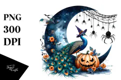Peacock Dressed for Halloween, Watercolor PNG Product Image 1