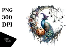 Peacock Dressed for Halloween, Watercolor PNG Product Image 1