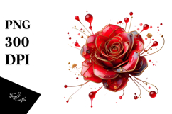Red Rose with Golden Insertions PNG Product Image 1