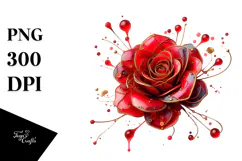 Red Rose with Golden Insertions PNG Product Image 1