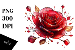 3D Red Rose with Golden Insertions, PNG Product Image 1
