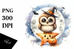 Cute Halloween Baby Owl on Star PNG Product Image 1