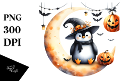 Halloween Penguin on Moon PNG Product Image 1