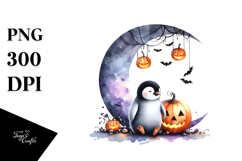 Halloween Penguin on Moon PNG Product Image 1