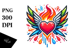 Colorful Heart with Wings and Fire PNG Product Image 1