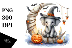 Elephant on Halloween Moon with Candles PNG Product Image 1