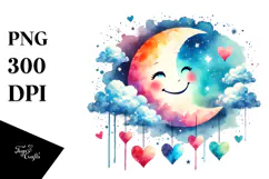 Colorful Cloud with Hanging Hearts PNG Product Image 1