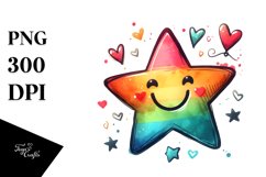 Simple Smiling Watercolor Star PNG Product Image 1