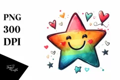 Simple Smiling Watercolor Star PNG Product Image 1