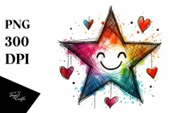 Simple Smiling Watercolor Star PNG Product Image 1