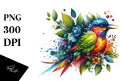 Vibrant Bird with Flowers PNG Product Image 1