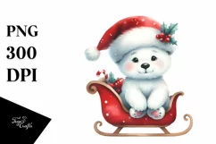 Cute Polar Bear with Santa Hat, PNG Product Image 3
