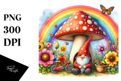 Colorful Nature Rainbow Gnome,Bicycle | Watercolor Product Image 1