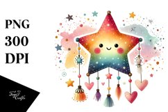 Cute Boho Star with Hanging Hearts PNG Product Image 1