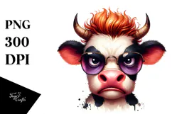 Funny Cow with Cool Hair, PNG Product Image 1