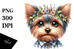 Watercolor Yorkipoo Big Eyes Wreath Clipart Product Image 1