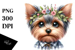 Watercolor Yorkipoo Big Eyes Wreath Clipart Product Image 1
