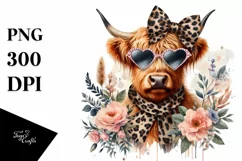 Elegant Highland Cow Flower Sparkles Sublimation Clipart Product Image 1