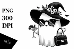 Cute Ghost with Purse Holding Cocktail PNG Product Image 3