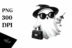Cute Ghost with Purse Holding Cocktail PNG Product Image 1