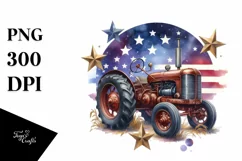 Watercolor Vintage Tractor with Stars | Sublimation Clipart Product Image 3