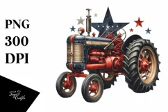 Watercolor Vintage Tractor with Stars | Sublimation Clipart Product Image 3