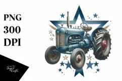 Watercolor Vintage Tractor with Stars | Sublimation Clipart Product Image 1