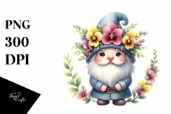 Watercolor Gnome with Snapdragon Wreath | Sublimation | Product Image 3
